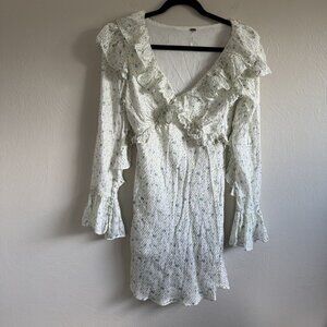 Free People White Floral Striped Ruffled Long Sleeve Mini Dress Size 6